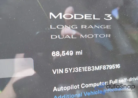 2021 Tesla Model 3 Long Range Dual Motor All-Wheel Drive from USA, damaged, VIN 5YJ3E1EB3MF879516